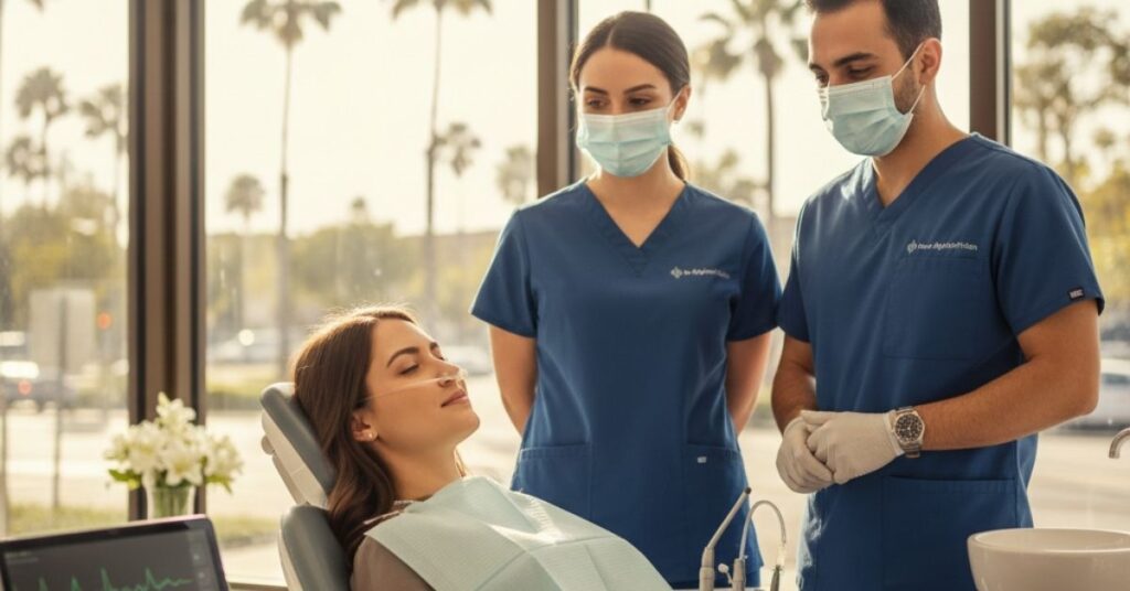 A patient relaxing comfortably during a sedation dentistry procedure in Glendale, CA, illustrating the stress-free experience at Nova Aghbashian Dental.